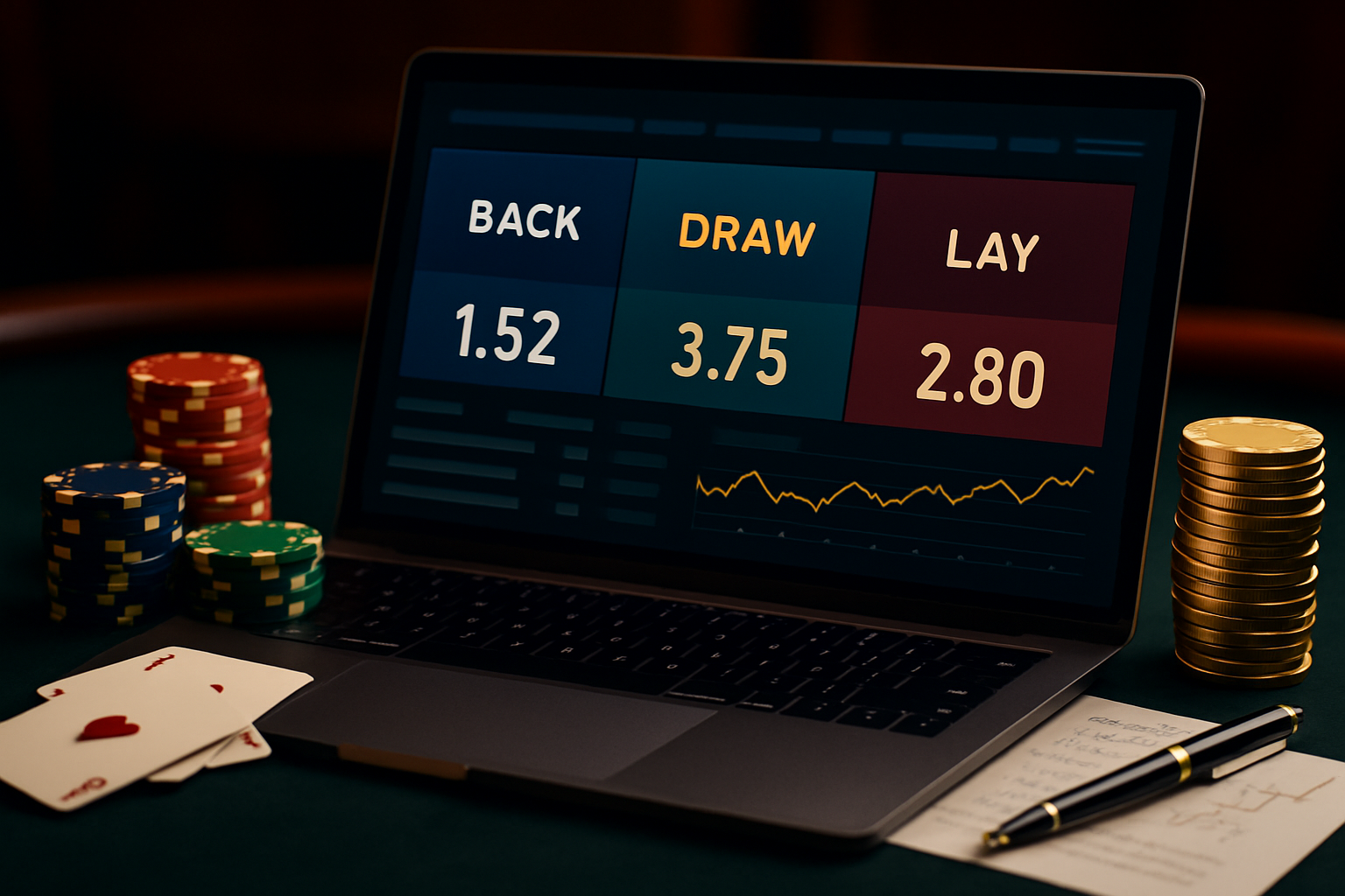 Visualisierung von Back und Lay Wetten an einer Wettbörse mit Quotenentwicklung